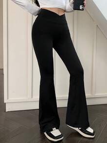 DAZY Women Solid Color High Waisted Skinny Leggings, Casual Everyday Wear,Fall Clothes Tights - Black - View 8