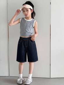 Dazy Kids Girls' Denim Jeans Spring/Summer New Style Back Pocket Rhinestone Flare Leg Jeans (Large) - Navy Blue - View 5