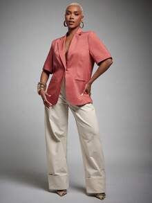Vixey High Waist Fold Over Cuffed Hem Barrel Leg Trousers - Beige - View 5