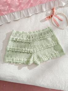 PetitDoll Lace Girl's Cute Bow Cake Dress With Four-Corner Panties - Green - View 8