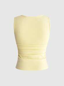 ROMWE Avant Women's Letter Print Ruched Slim Fit Versatile Casual Top - Yellow - View 2