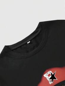 ROMWE MEN Men's Plus Size Character Print T-Shirt And Branch Print Shorts Set - Black - View 3