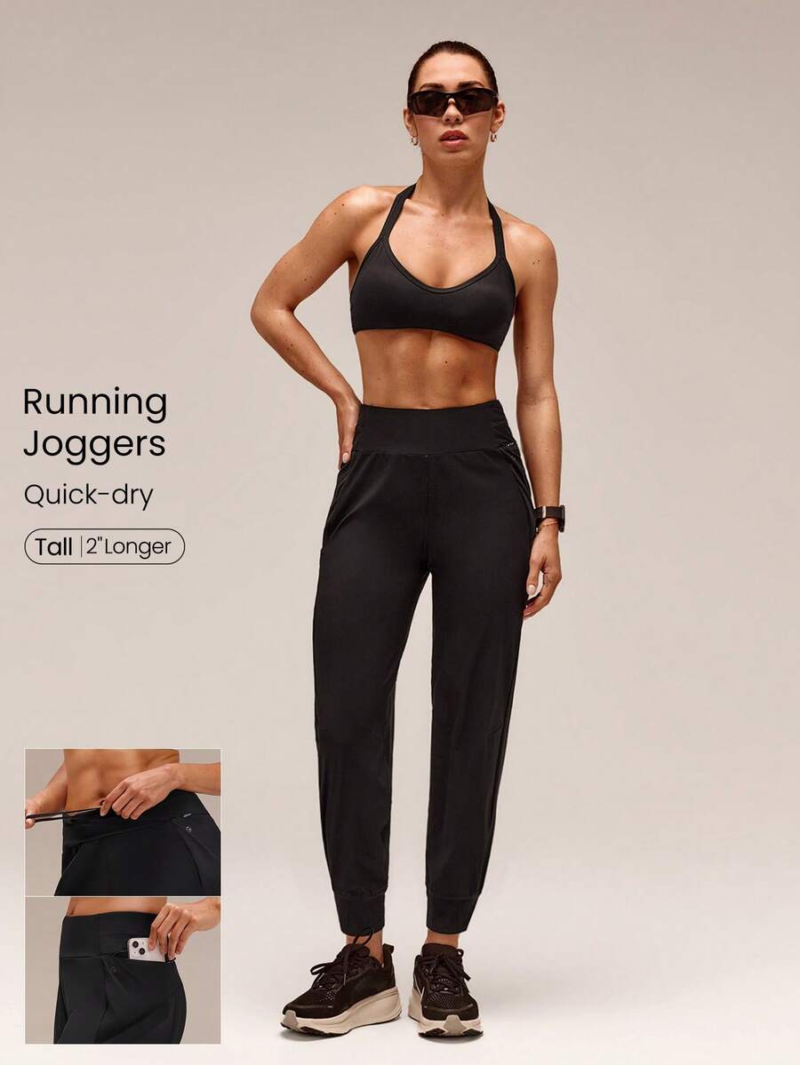 GLOWMODE 28" High Performance Stretchy 3D Knee Diamond-Shaped Crotch Tall Joggers With Adjustable Drawstring & Zip Pockets Training Running Workout Active - Black - View 1