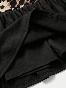 SHEIN Tween女孩夏季可愛休閒灰色裙裝套裝：短袖短版上衣與百褶迷你裙，夏季 - 黑色 - 查看 5