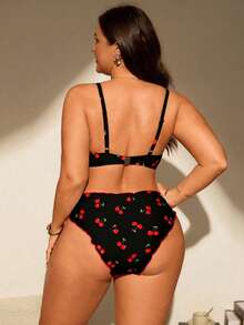 Swim Mod Conjunto de tankini de 2 piezas con estampado aleatorio y acolchado para mujer talla grande - Negro - Ver 2