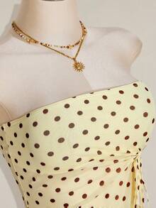 SHEIN ICON Women's Polka Dot Asymmetrical Hem Bandeau Top - Light Yellow - View 5