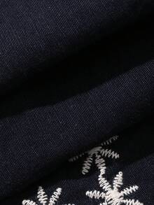 DAZY 女童圓領刺繡無袖上衣與寬鬆長褲度假風兩件套 - 藍色 - 查看 6