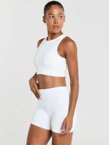 11SKNDS Sports Bra With High Neck Racerback Design, Adjustable Hardware, Crop Length, Seamless Construction For High Impact With Sweat-Wicking, Stretchy, Breathable, Buttery-Soft & Removable Cups, For Gym Workout Fitness Yoga Pilates Studio, Running, Training & Hy-Rox - White - View 3