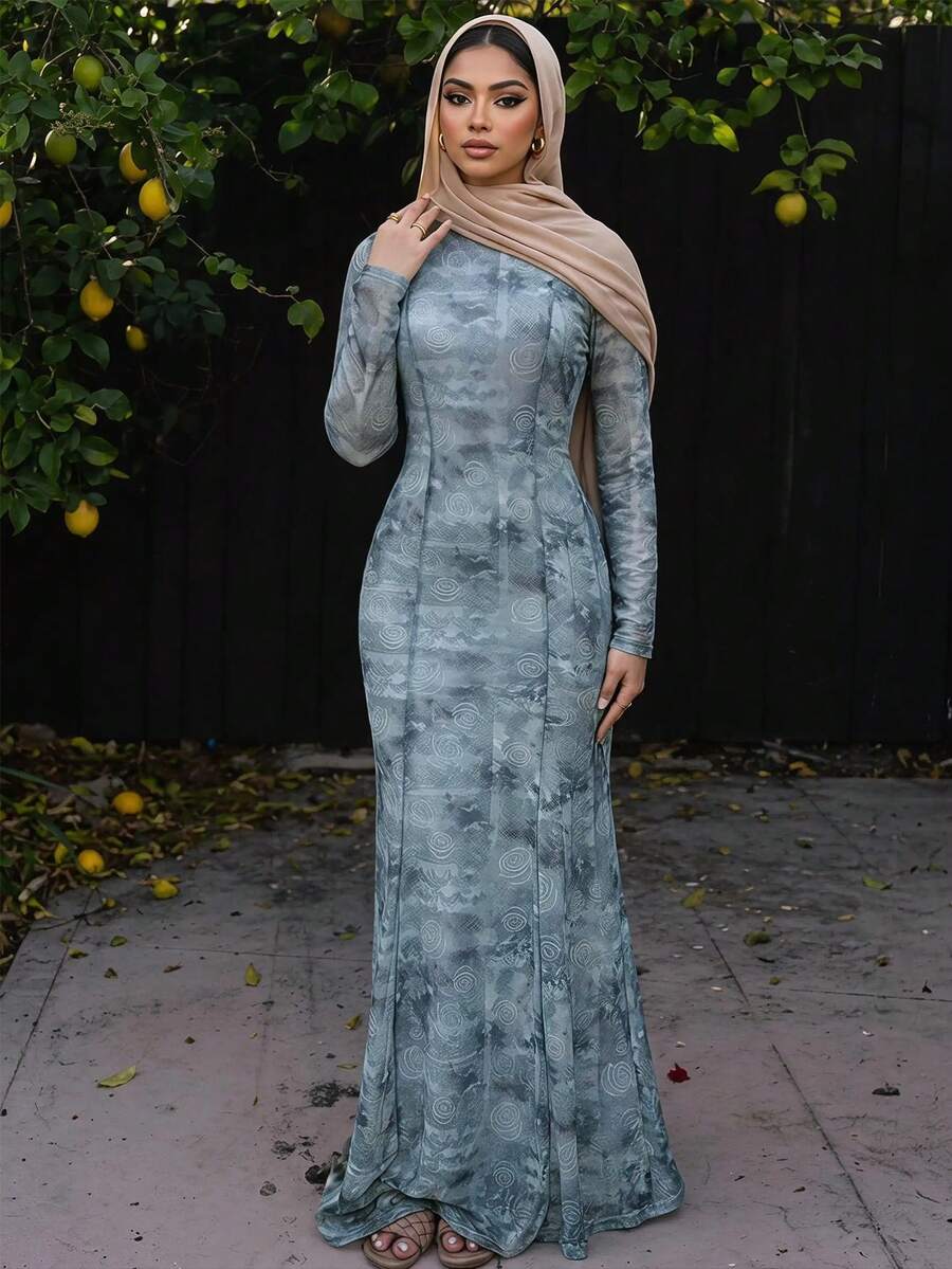 Veilorie Women's Elegant Modest 1960s Floral Print Mermaid Tail Arabian Dress Dates Summer - Multicolor - View 1