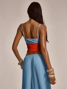 MUSERA Embellished Shell Button Bust Cut Out Front Ruched Fitted Top Cute Summer Spring Sexy Going Out Club Night Out Party Vacation Beach Holiday - Orange - View 3