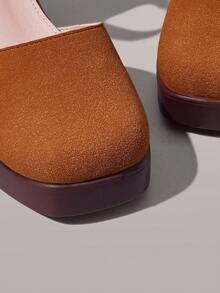 Styleloop Back Strap Thick Heel Sandals Women, Round Toe High Heels, Retro Versatile Commuter Toe Guards Women's Shoes - Brown - View 4