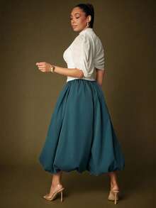 Vixey Woven High Waist Balloon Pants, Desk To Dinner, Work To Weekend, Office Chic, Versatile, Comfortable Chic, Everyday Elegance - Teal Blue - View 5