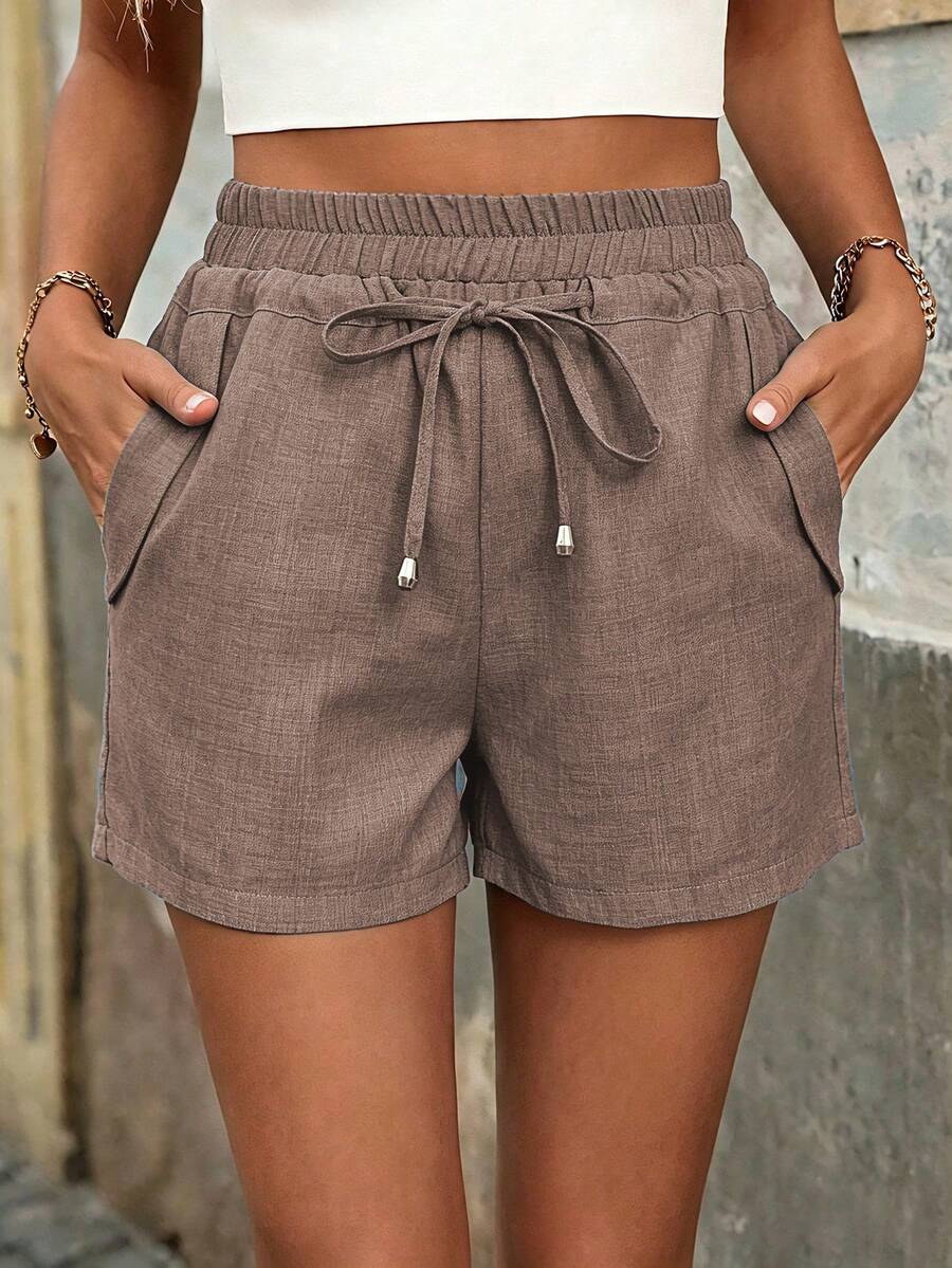 SHEIN LUNE Summer Casual Versatile Drawstring Waist Shorts - Khaki - View 1