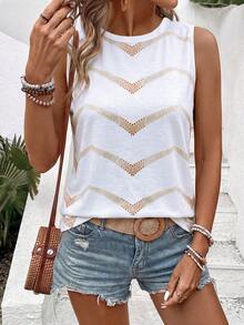 EMERY ROSE Women's Spring/Summer New Arrival Ombre Wavy Striped Print Round Neck Casual Versatile Tank Top - Multicolor - View 3