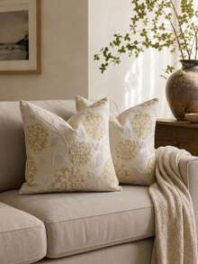 Cirelle 1 peça/2 peças Capa de Almofada de Hortênsia para Todas as Estações, Sem Enchimento, Capa de Almofada Jacquard Elegante para Decoração Doméstica, Sala de Estar & Sofá Estilo Fazenda Quarto - Luz amarela - Visão 1