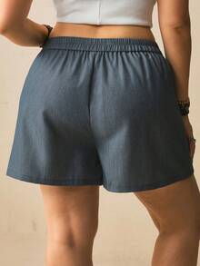 Freevana Falda-pantalón cruzada de cintura alta con panel asimétrico de falda falsa, short versátil para uso diario - Azul Marino - Ver 2