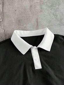 FRESIVO 男士字母印花長袖休閒寬鬆 Polo 衫 - 黑色 - 查看 6
