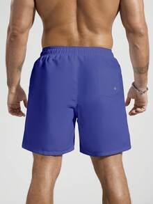 Manfinity KASUA Men's Solid Color Drawstring Waist Pocket Casual Beach Shorts - Royal Blue - View 2