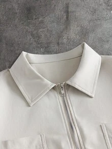 AXEPEAK 男士夏季休閒字母刺繡襯衫 - 杏色 - 查看 4