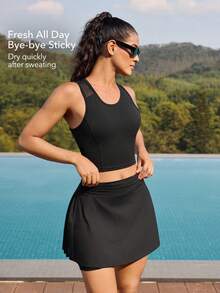 OutZeal Gym Top Women Sports Black Bra Gym Workout Quick Dry Mesh Panel With Pocket Summer Tee Tank Active Top - Black - View 2
