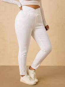 SHEIN Tall CURVE 大尺碼女款休閒百搭日常穿著牛仔褲，附口袋 - 白色 - 查看 7
