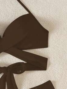 Swim Basics Solid Color Bikini Swimwear, Wireless - Brown - View 6