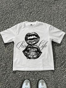 Manfinity EMRG Men's Summer Casual Lip Print T-Shirt - White - View 1
