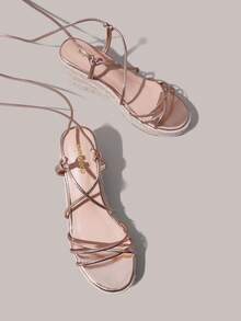 Styleloop Women Shoes Champagne Colorful Hollow Straw Strap Heel Platform Sandals, Bohemian Vacation Style, A Must For Summer Travel - Champagne - View 3