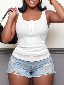 Slaydiva Plus Size Casual Baggy Solid Color Ruched Camisole For Summer Bussines Work Hawaii White - White - View 4
