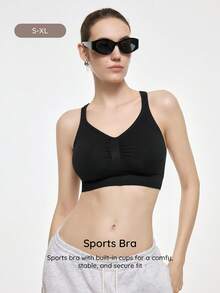 Bralution Black Minimalist Casual Yoga Top Adjustable Shoulder Straps Women's Sports Bra Gym Summer Yoga - Black - View 2