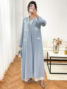 Yasmyna Women's Elegant Elegant 3D Floral Decor Rhinestone Embellished Abaya - Blue - View 6
