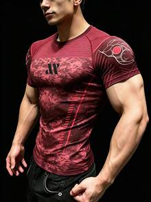 GymBeat Men's Striped Print Raglan Short Sleeve Sports T-Shirt, Gym - Black - View 1