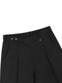 Manfinity Mode Men's Solid Color Pleated Pocket Casual Business Dress Pants - Black - View 3