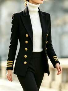 SHEIN Black Suit Jacket With Gold Buttons - Black - View 5
