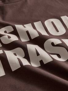 SWAVVY Men's Knitted Fashion Casual Loose Short Sleeve T-Shirt With English Letter Print - Brown - View 3