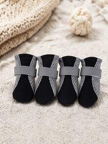 Scarpe estive per cuccioli, scarpe per animali domestici, scarpe in rete per cani per tutte le stagioni, forniture per gatti e cani, scarpe per cani di piccola taglia, stile traspirante e confortevole - nero - Visualizzare 2