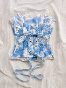 Soleia 3D鏤空刺繡魚骨胸衣上衣 白色花卉 夏季浪漫優雅 婚禮花園派對早午餐穿搭 - 彩色 - 查看 2