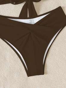 Swim Basics Solid Color Bikini Swimwear, Wireless - Brown - View 7