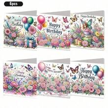 6入組DIY鑽石畫生日賀卡套裝附信封，浪漫粉色蛋糕與氣球主題明信片，獨特手工生日祝福卡，適合長輩家人朋友，表達愛意與溫馨情懷的完美禮物 - 彩色 - 查看 21