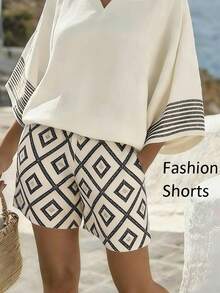 Weeklong Plus Size French European Bohemian Floral Lace Print Vacation Casual Shorts - Multicolor - View 1