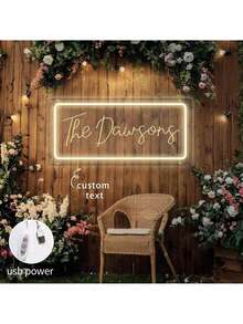 Custom Neon Light Wedding Decoration, USB Engraved Neon Light, Customized Neon Light For Back To School, Mother's Day, Personalized LED Neon Light Suitable For Wall, Commercial Bar, Home Store, Bedroom Decor - Retangular Shape-35*19cm - View 5