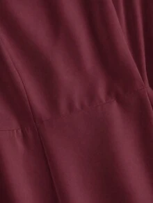SHEIN Franclia 女款棕色短袖方領珍珠領 A 字修身顯瘦優雅純色洋裝，適合晚宴賓客穿搭、生日、約會、日常通勤、街頭風，2026 夏秋款 - 酒紅色 - 查看 3