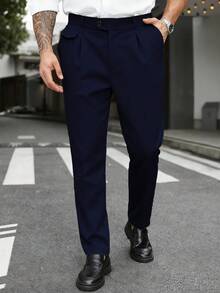 Manfinity Mode Men's Plus Size Solid Color Pocket Casual Versatile Daily Travel Suit Pants - Navy Blue - View 3