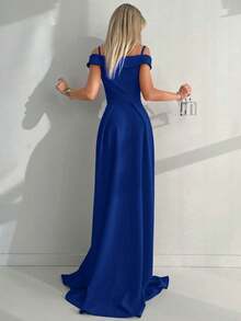Cold Shoulder Split Thigh Dress - Blue - View 5