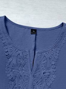 SHEIN CURVE+ 大尺碼女款梭織休閒日常短袖夏季襯衫 - 藍色 - 查看 6