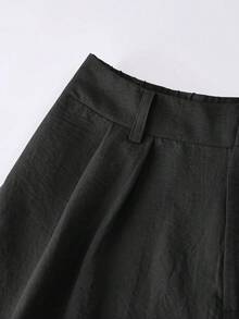 Franclia Conjunto casual de 2 piezas para mujer con top de manga corta y cuello redondo de unicolor y pantalones - Negro - Ver 3