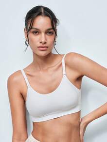 Softvol 1pc Women's Backless Bra, Casual & Comfortable Wireless Bra With Ruffled Trim, Removable Padded Bra - White - View 6
