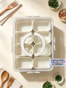 1 PET Picnic Snack Box With Airtight Lid, 4/8 Compartment Portable Tray Storage Box, Suitable For Outdoor Camping, Parties, Kitchen Spices, Fruits, Nuts, Candies, And Snacks - A - View 1
