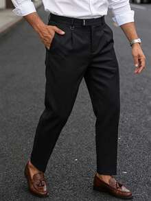 Manfinity Mode Pantalones de negocios multifuncionales de color sólido para hombres - Negro - Ver 1