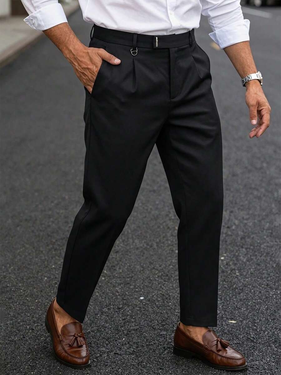 Manfinity Mode Pantalones de negocios multifuncionales de color sólido para hombres - Negro - Ver 1